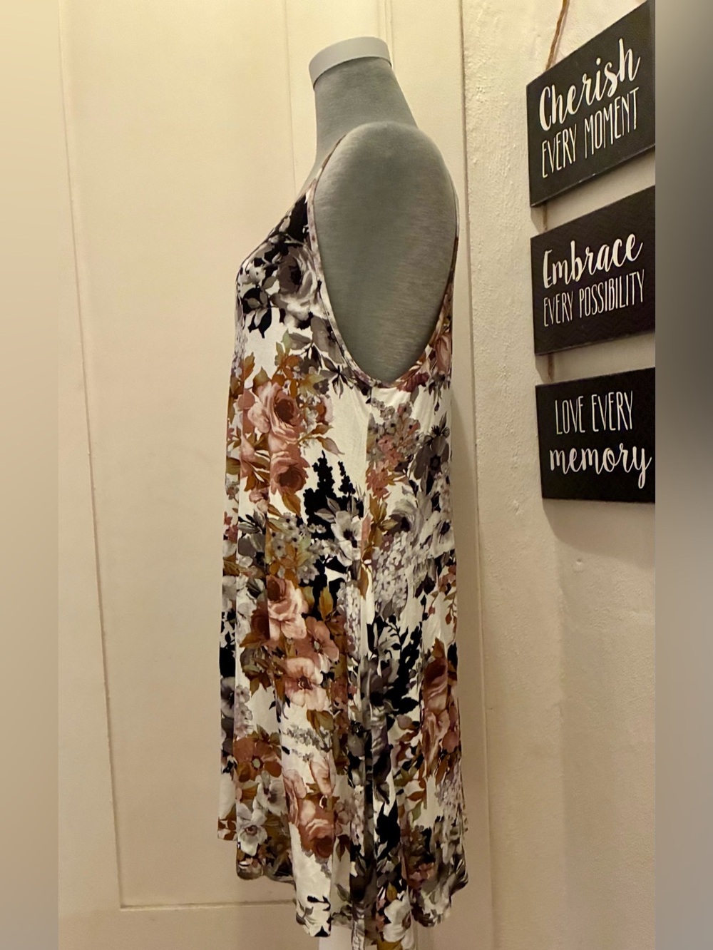 Vibe Floral Scoop Neck Swing Tank Dress - White, Brown, Black